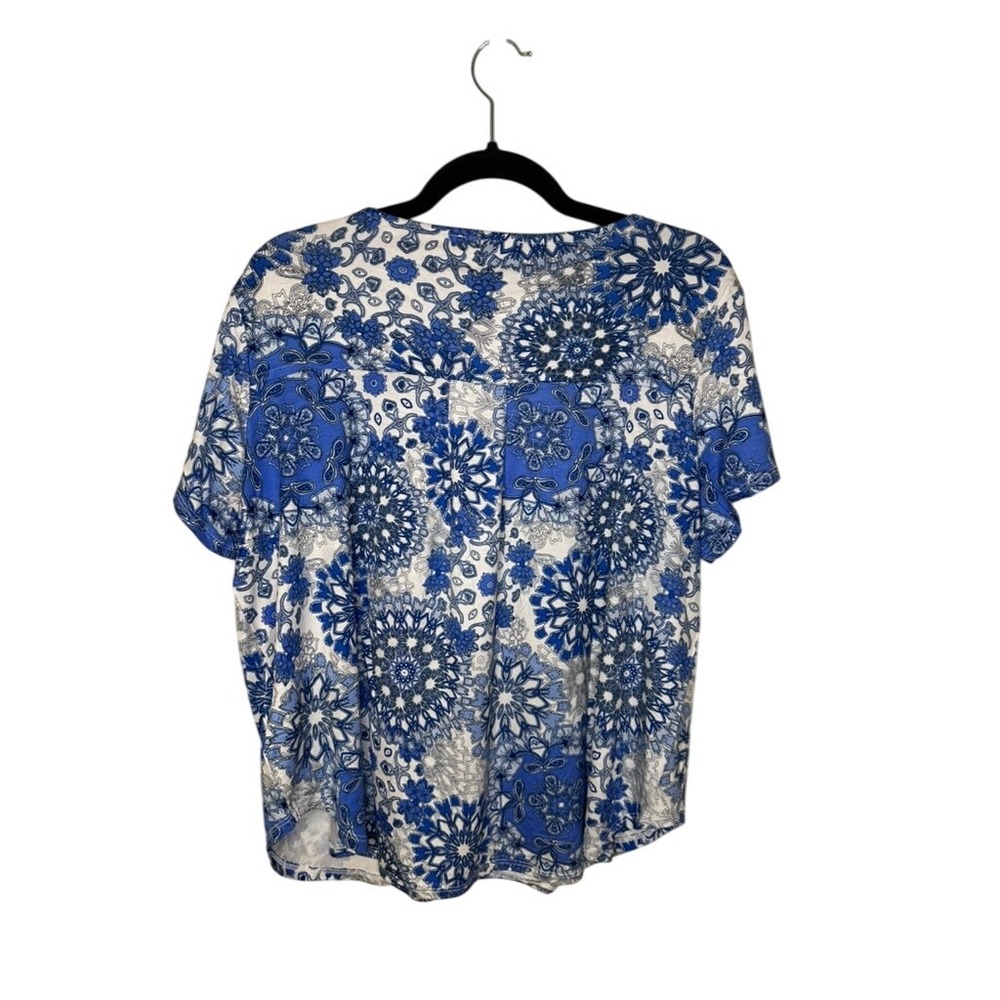 Philosophy Woman Republic Clothing Blue Floral Print Top‎ 1X Short Sleeve
